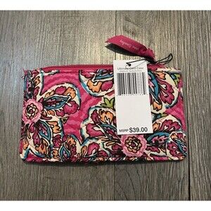 VERA BRADLEY Ultimate Card Case Wallet Sunburst Floral Pink Quilt Microfiber
